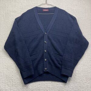 VTG Sweater Men M Blue Cooper Wool Blend Cardigan Grandpa Button 90s Canada Made